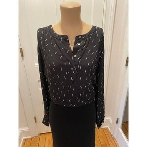 LOFT Black White Dash Print Blouse - Size M
